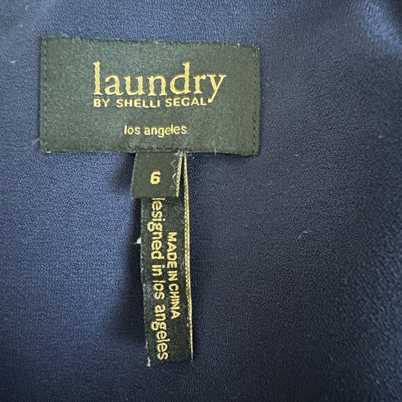 Laundry By Shelli Segal Women's 6 Navy Blue 3/4 Sleeves Midi Crew Neck Dress - Picture 14 of 16